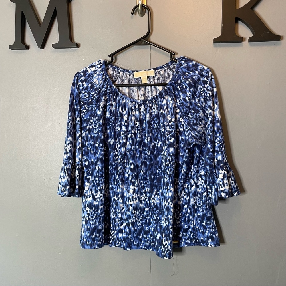 Michael Kors blue‎ printed beep sleeve blouse size medium